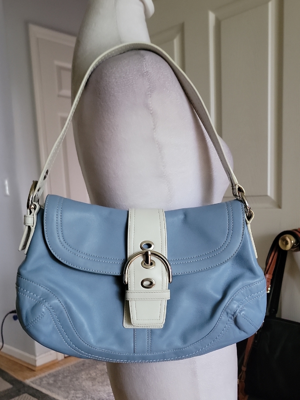 Coach Light Blue and Cream Shoulder Bag - Classic Curved Silhouette